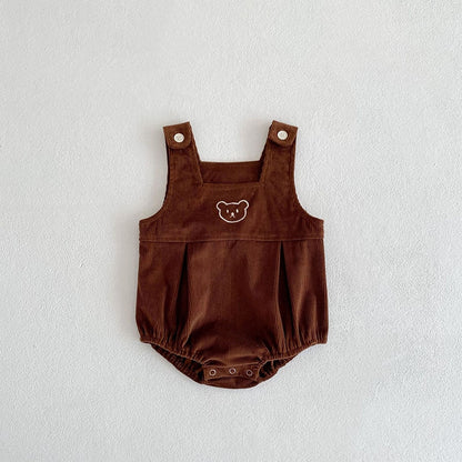 -ベビー セットアップ くま 刺繍 コーデュロイ ロンパース ボーダー Tシャツ【mh0000184】 - mamahalo shop - 長袖セットアップ -  べビー服 - 子供服 - 男の子 - 女の子