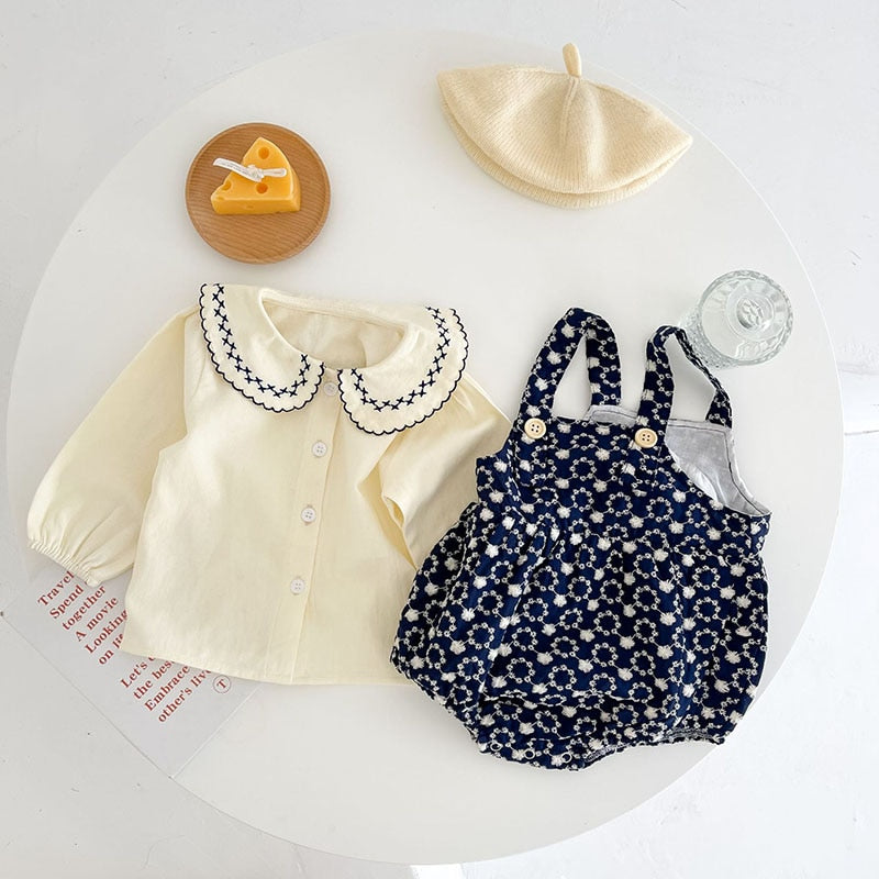 -ベビー サスペンダー ロンパース 丸襟 ブラウス【mh0000575】 - mamahalo shop - ノースリーブロンパース -  べビー服 - 子供服 - 男の子 - 女の子