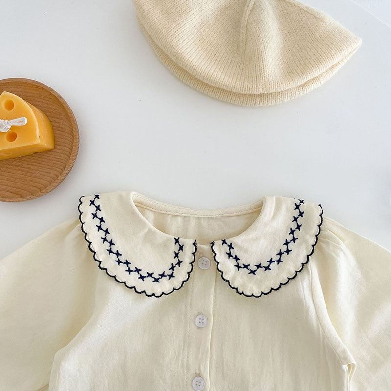 -ベビー サスペンダー ロンパース 丸襟 ブラウス【mh0000575】 - mamahalo shop - ノースリーブロンパース -  べビー服 - 子供服 - 男の子 - 女の子