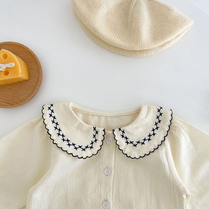 -ベビー サスペンダー ロンパース 丸襟 ブラウス【mh0000575】 - mamahalo shop - ノースリーブロンパース -  べビー服 - 子供服 - 男の子 - 女の子