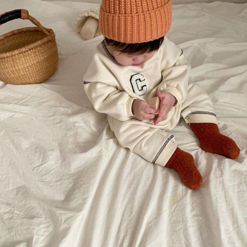 -ベビー レター ロゴ 刺繍 ロンパース ジャンプスーツ - mamahalo shop - 長袖ロンパース -  べビー服 - 子供服 - 男の子 - 女の子
