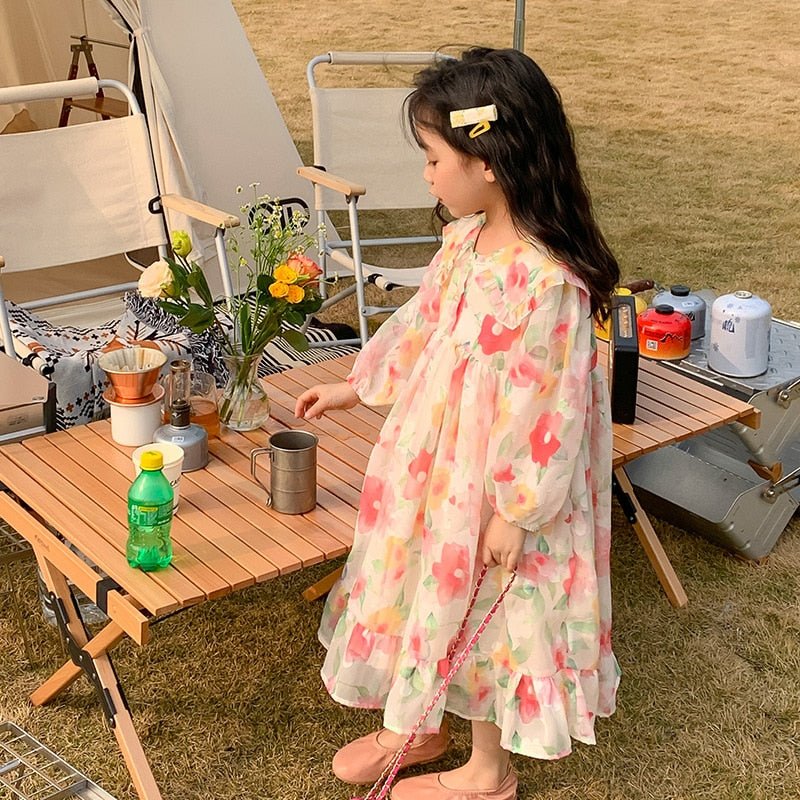 -キッズ フラワー シフォン ワンピース - mamahalo shop - 長袖ワンピース -  べビー服 - 子供服 - 男の子 - 女の子