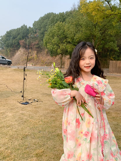 -キッズ フラワー シフォン ワンピース - mamahalo shop - 長袖ワンピース -  べビー服 - 子供服 - 男の子 - 女の子