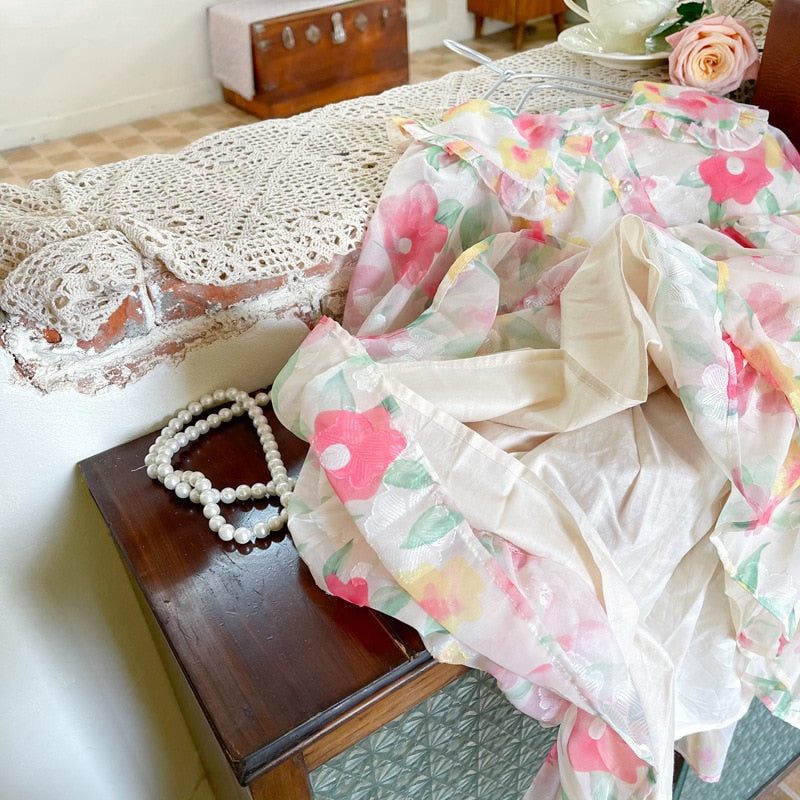 -キッズ フラワー シフォン ワンピース - mamahalo shop - 長袖ワンピース -  べビー服 - 子供服 - 男の子 - 女の子