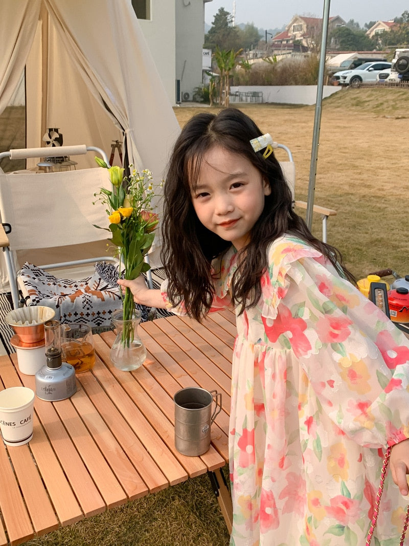 -キッズ フラワー シフォン ワンピース - mamahalo shop - 長袖ワンピース -  べビー服 - 子供服 - 男の子 - 女の子