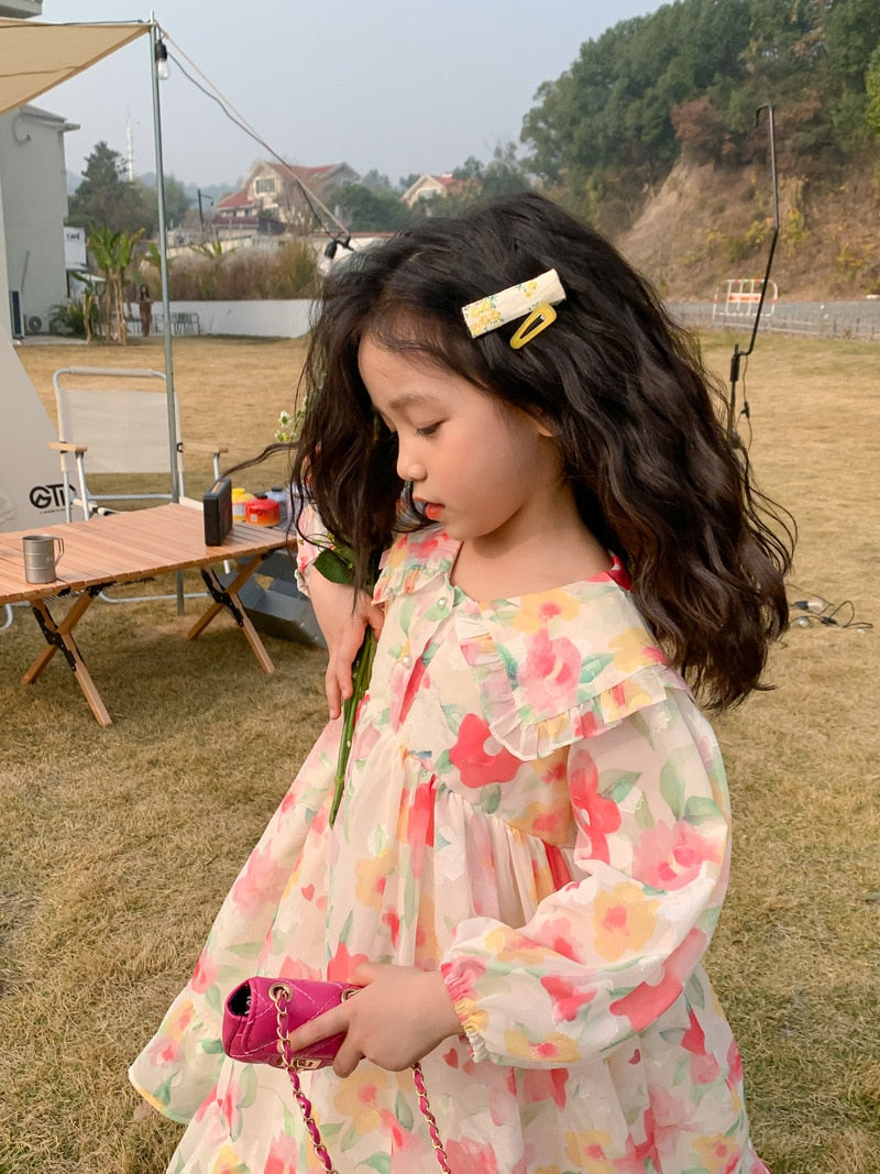 -キッズ フラワー シフォン ワンピース - mamahalo shop - 長袖ワンピース -  べビー服 - 子供服 - 男の子 - 女の子