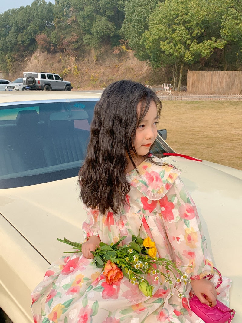 -キッズ フラワー シフォン ワンピース - mamahalo shop - 長袖ワンピース -  べビー服 - 子供服 - 男の子 - 女の子