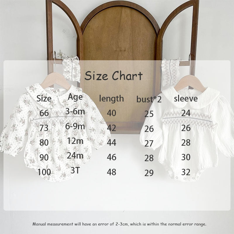 -ベビー フラワー 刺繍 丸襟 ロンパース ヘアバンド セット【mh0000574】 - mamahalo shop - 長袖ロンパース -  べビー服 - 子供服 - 男の子 - 女の子