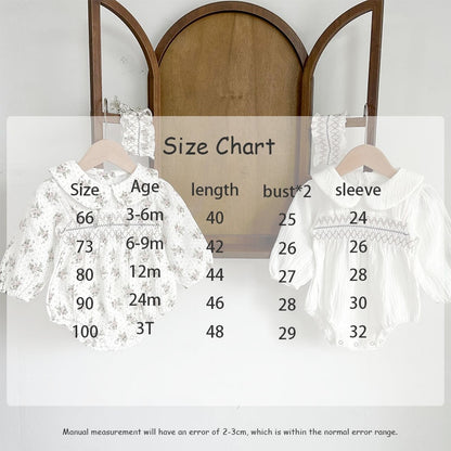 -ベビー フラワー 刺繍 丸襟 ロンパース ヘアバンド セット【mh0000574】 - mamahalo shop - 長袖ロンパース -  べビー服 - 子供服 - 男の子 - 女の子