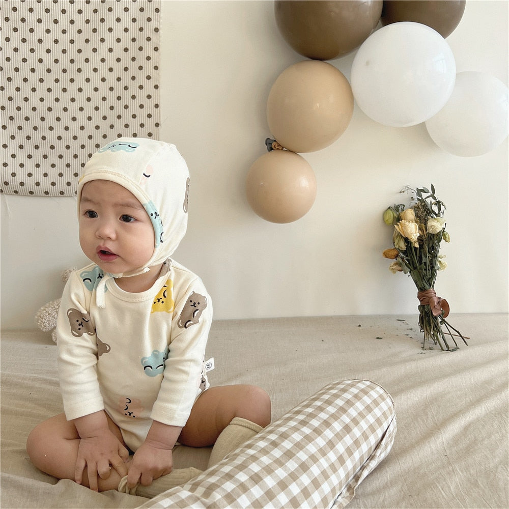-☺︎ ベビー くま 長袖 パジャマ セット ロンパース 帽子 トップス パンツ - mamahalo shop - 長袖パジャマ -  べビー服 - 子供服 - 男の子 - 女の子