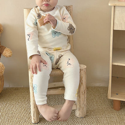 -☺︎ ベビー くま 長袖 パジャマ セット ロンパース 帽子 トップス パンツ - mamahalo shop - 長袖パジャマ -  べビー服 - 子供服 - 男の子 - 女の子