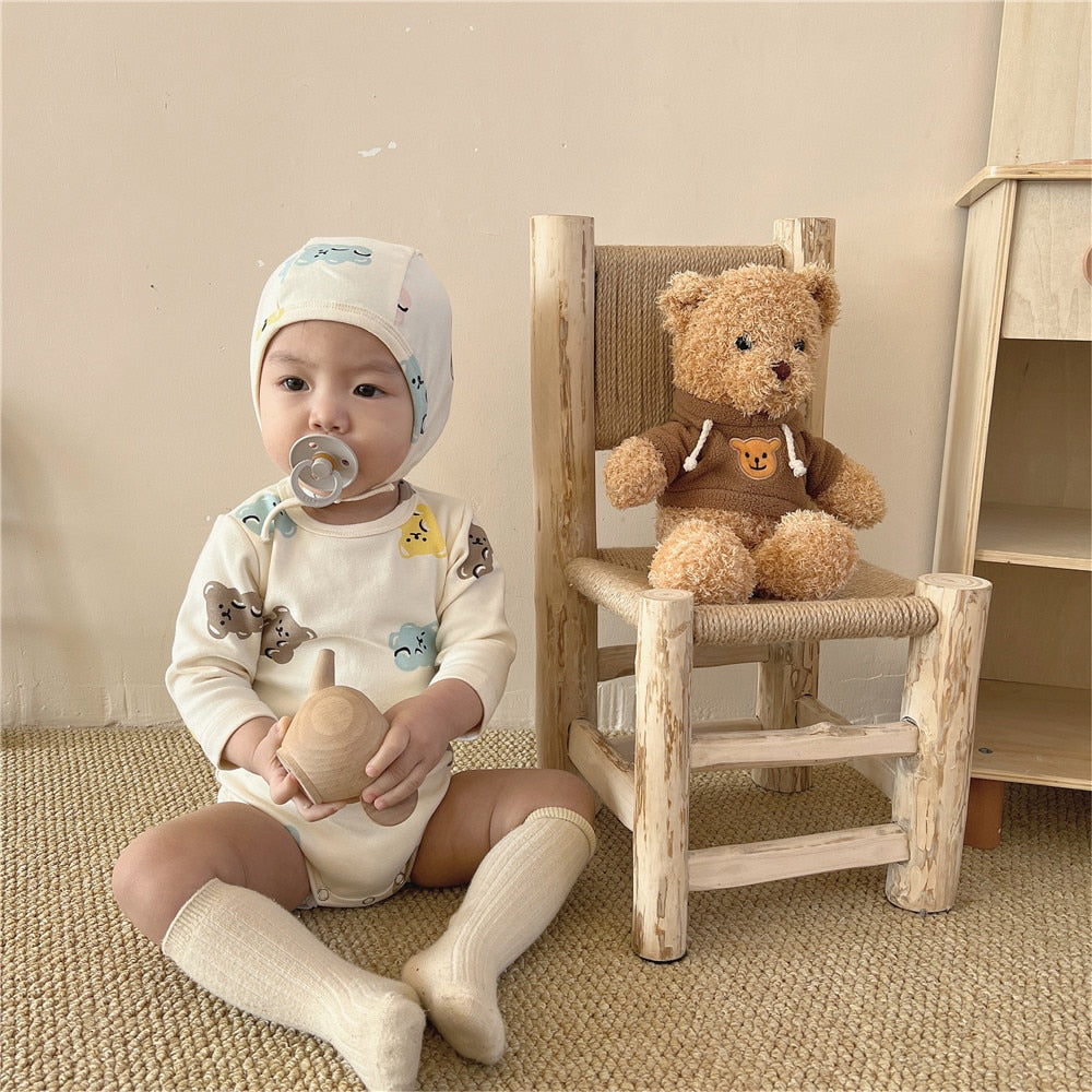 -☺︎ ベビー くま 長袖 パジャマ セット ロンパース 帽子 トップス パンツ - mamahalo shop - 長袖パジャマ -  べビー服 - 子供服 - 男の子 - 女の子