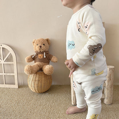 -☺︎ ベビー くま 長袖 パジャマ セット ロンパース 帽子 トップス パンツ - mamahalo shop - 長袖パジャマ -  べビー服 - 子供服 - 男の子 - 女の子
