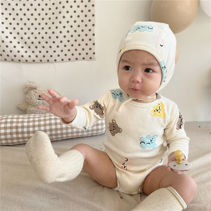 -☺︎ ベビー くま 長袖 パジャマ セット ロンパース 帽子 トップス パンツ - mamahalo shop - 長袖パジャマ -  べビー服 - 子供服 - 男の子 - 女の子