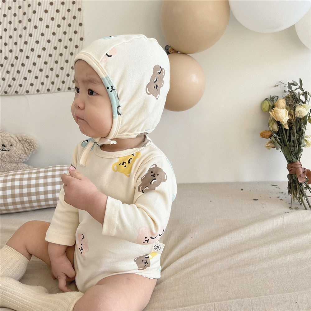 -☺︎ ベビー くま 長袖 パジャマ セット ロンパース 帽子 トップス パンツ - mamahalo shop - 長袖パジャマ -  べビー服 - 子供服 - 男の子 - 女の子