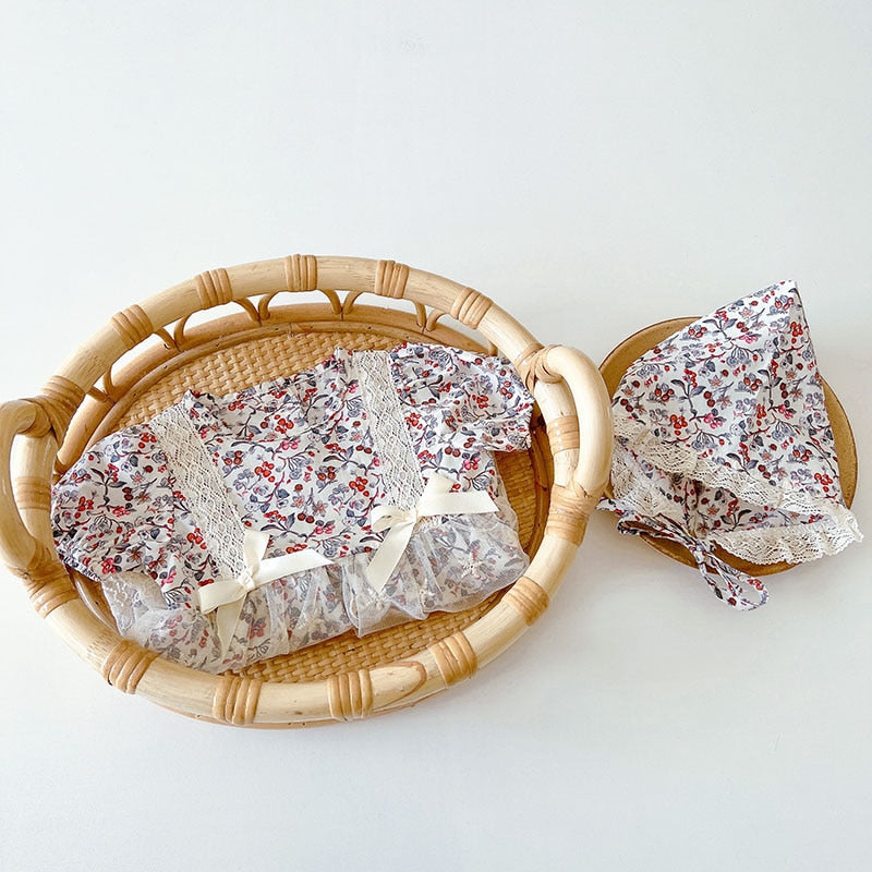 -ベビー フラワー レース 半袖 ロンパース 帽子 セット【mh0000605】 - mamahalo shop - 半袖ロンパース -  べビー服 - 子供服 - 男の子 - 女の子