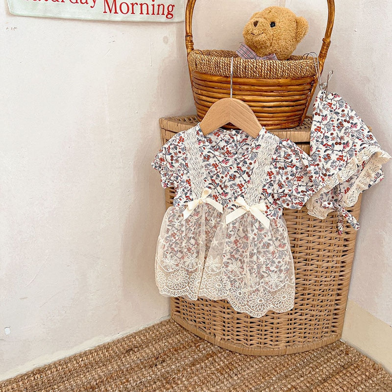 -ベビー フラワー レース 半袖 ロンパース 帽子 セット【mh0000605】 - mamahalo shop - 半袖ロンパース -  べビー服 - 子供服 - 男の子 - 女の子