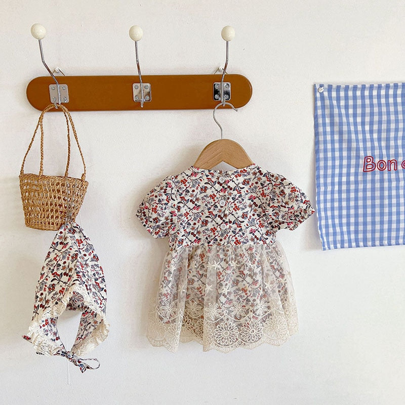 -ベビー フラワー レース 半袖 ロンパース 帽子 セット【mh0000605】 - mamahalo shop - 半袖ロンパース -  べビー服 - 子供服 - 男の子 - 女の子