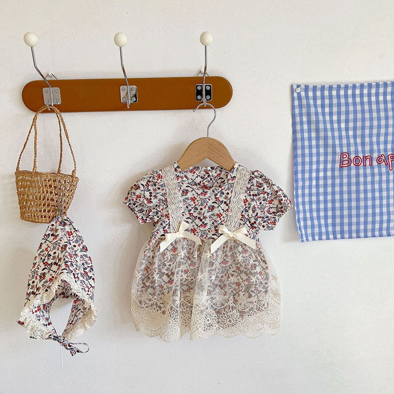 -ベビー フラワー レース 半袖 ロンパース 帽子 セット【mh0000605】 - mamahalo shop - 半袖ロンパース -  べビー服 - 子供服 - 男の子 - 女の子
