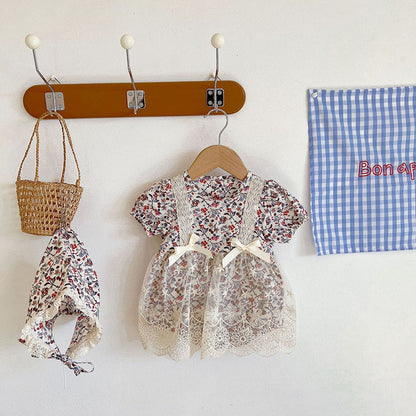 -ベビー フラワー レース 半袖 ロンパース 帽子 セット【mh0000605】 - mamahalo shop - 半袖ロンパース -  べビー服 - 子供服 - 男の子 - 女の子