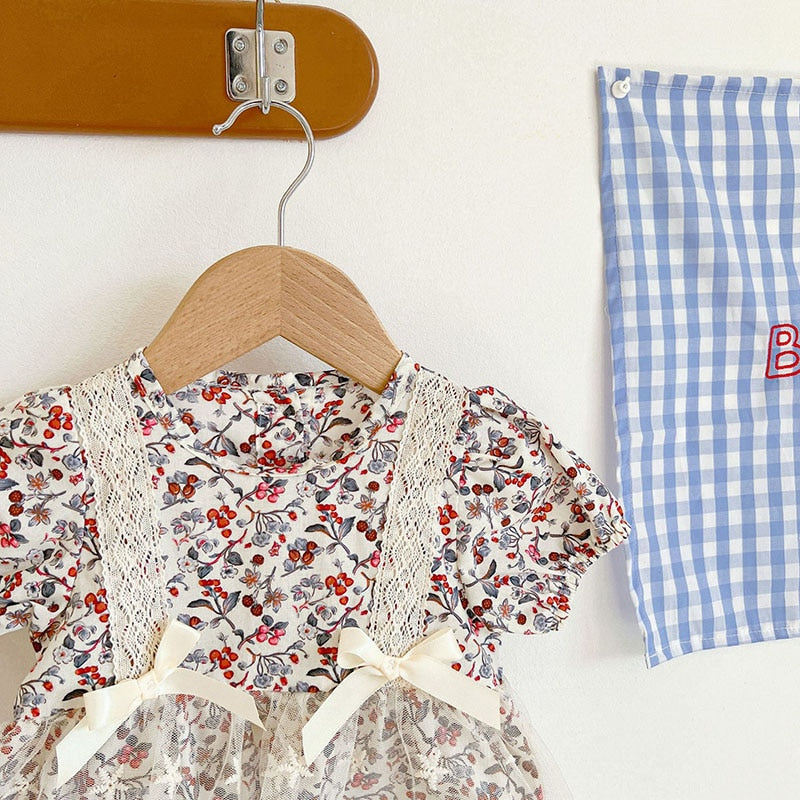 -ベビー フラワー レース 半袖 ロンパース 帽子 セット【mh0000605】 - mamahalo shop - 半袖ロンパース -  べビー服 - 子供服 - 男の子 - 女の子