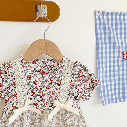 -ベビー フラワー レース 半袖 ロンパース 帽子 セット【mh0000605】 - mamahalo shop - 半袖ロンパース -  べビー服 - 子供服 - 男の子 - 女の子