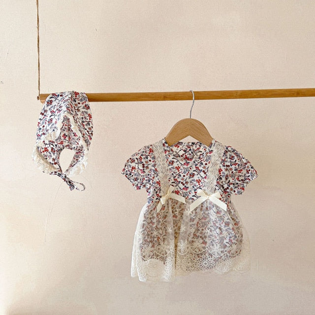 -ベビー フラワー レース 半袖 ロンパース 帽子 セット【mh0000605】 - mamahalo shop - 半袖ロンパース -  べビー服 - 子供服 - 男の子 - 女の子