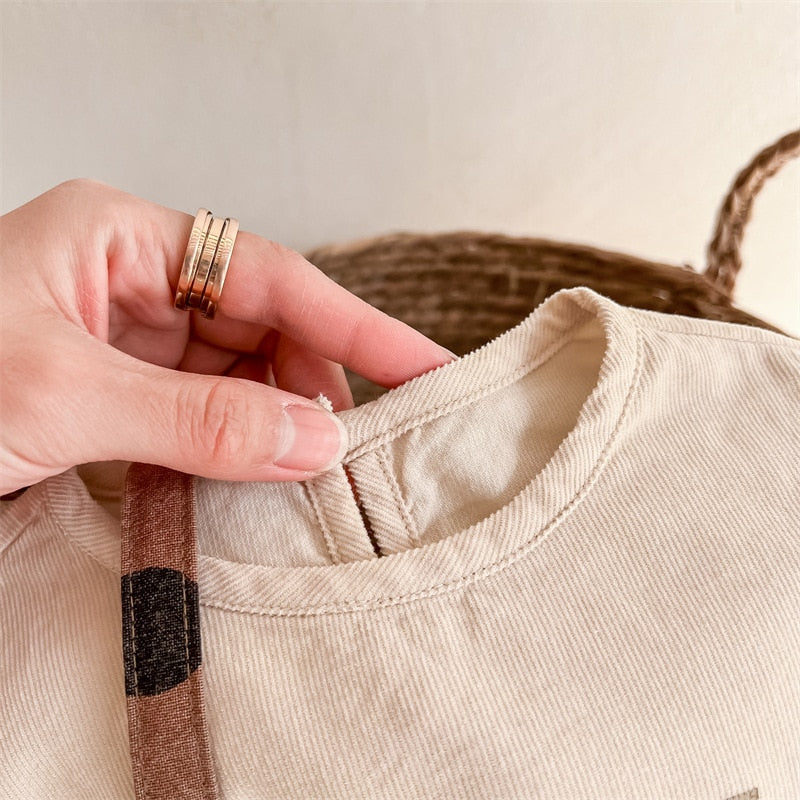 -キッズ コーデュロイ レター ロゴ パフスリーブ 長袖ブラウス トップス - mamahalo shop - 長袖シャツ・ブラウス -  べビー服 - 子供服 - 男の子 - 女の子