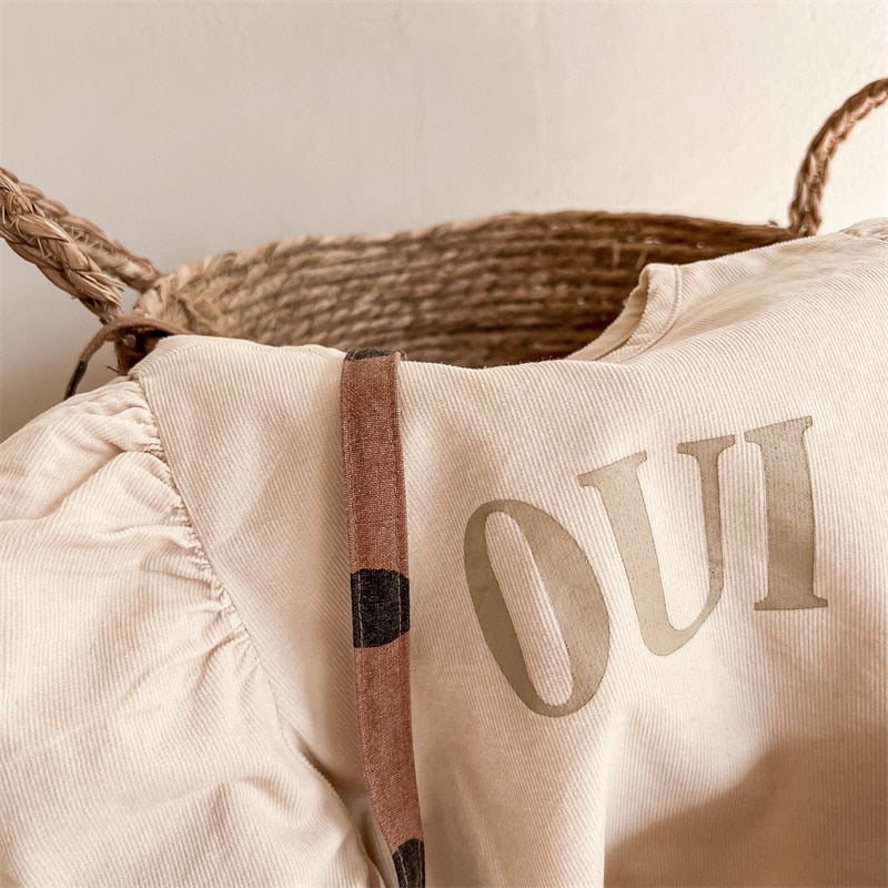 -キッズ コーデュロイ レター ロゴ パフスリーブ 長袖ブラウス トップス - mamahalo shop - 長袖シャツ・ブラウス -  べビー服 - 子供服 - 男の子 - 女の子