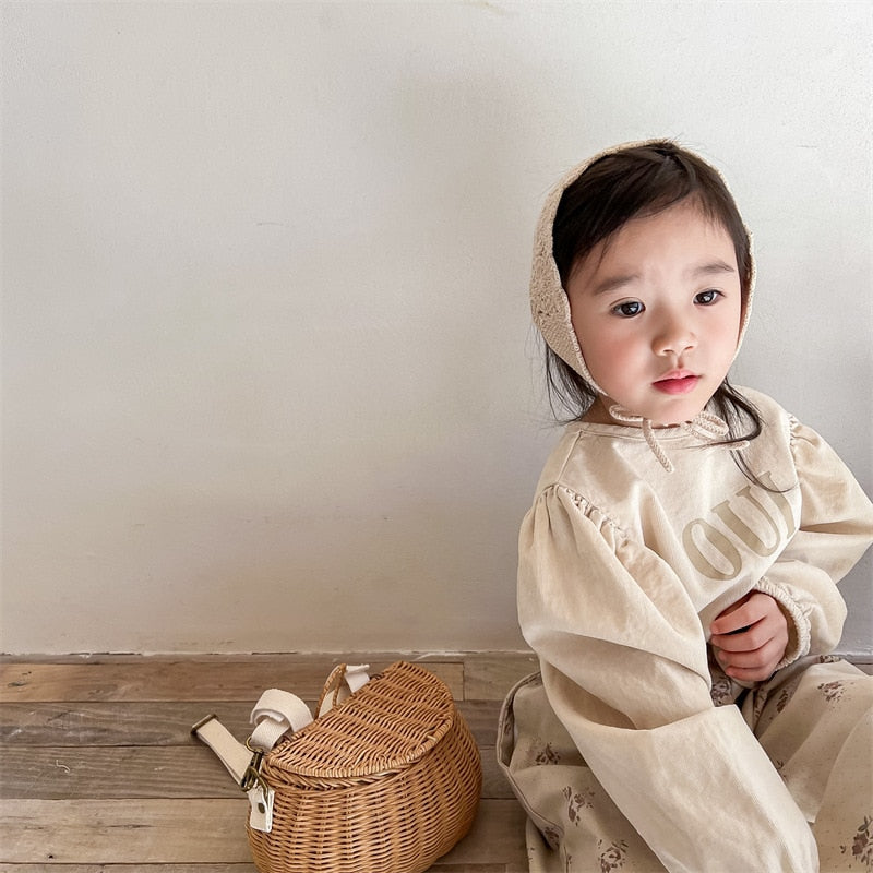 -キッズ コーデュロイ レター ロゴ パフスリーブ 長袖ブラウス トップス - mamahalo shop - 長袖シャツ・ブラウス -  べビー服 - 子供服 - 男の子 - 女の子