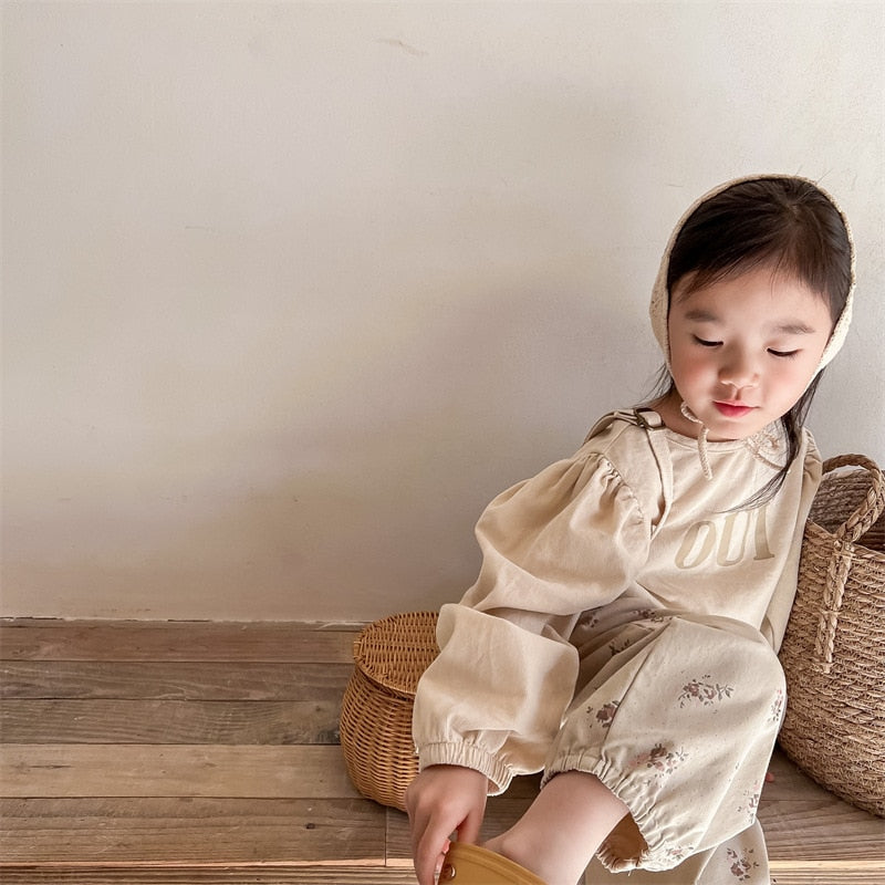 -キッズ コーデュロイ レター ロゴ パフスリーブ 長袖ブラウス トップス - mamahalo shop - 長袖シャツ・ブラウス -  べビー服 - 子供服 - 男の子 - 女の子