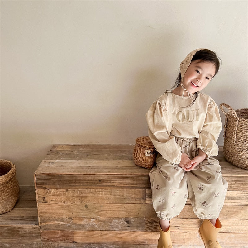 -キッズ コーデュロイ レター ロゴ パフスリーブ 長袖ブラウス トップス - mamahalo shop - 長袖シャツ・ブラウス -  べビー服 - 子供服 - 男の子 - 女の子