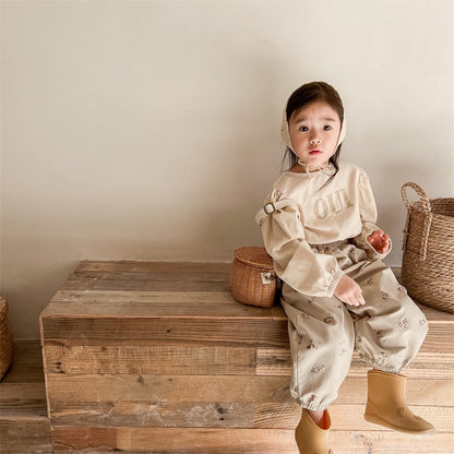 -キッズ コーデュロイ レター ロゴ パフスリーブ 長袖ブラウス トップス - mamahalo shop - 長袖シャツ・ブラウス -  べビー服 - 子供服 - 男の子 - 女の子