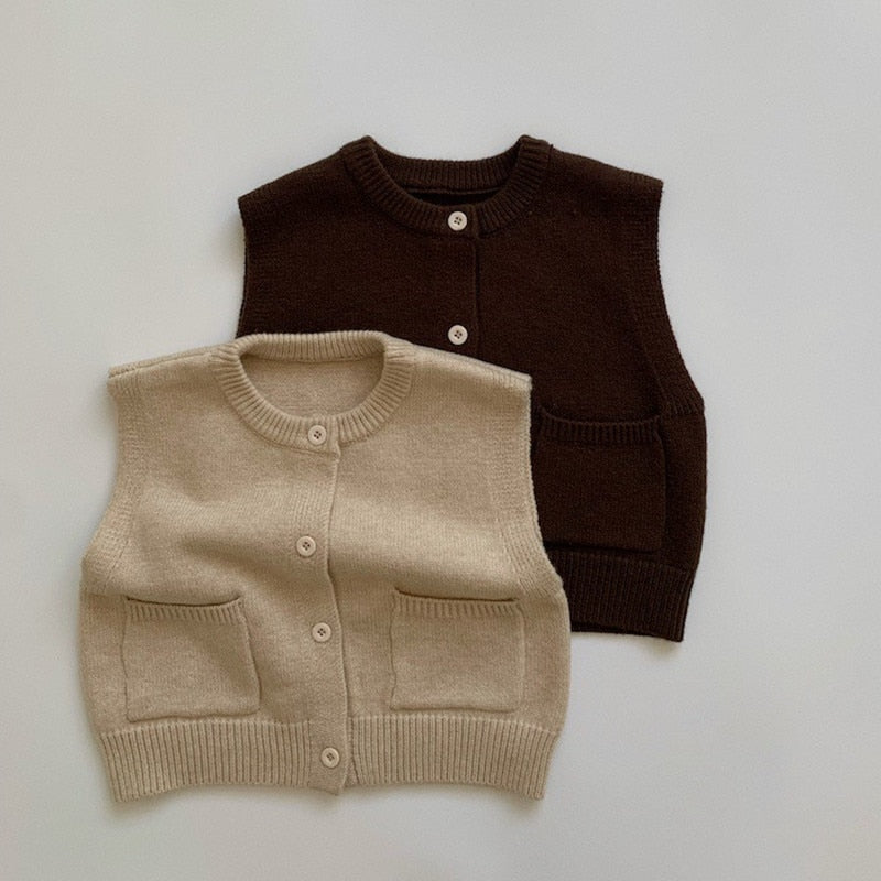 -キッズ ニット 前あき ベスト - mamahalo shop - ベスト -  べビー服 - 子供服 - 男の子 - 女の子