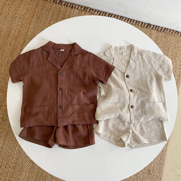 半袖セットアップ キッズ セットアップ 半袖シャツ ショートパンツ ベージュ/コーヒー/2カラー【mh0000554】