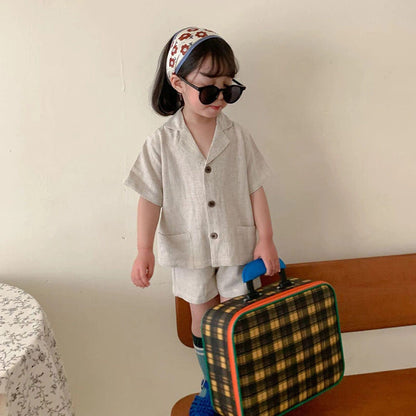 半袖セットアップ Beige / 80cm キッズ セットアップ 半袖シャツ ショートパンツ ベージュ/コーヒー/2カラー【mh0000554】