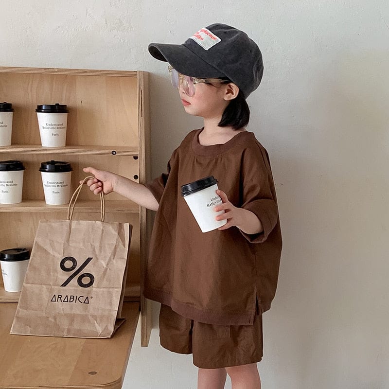 半袖セットアップ Coffee / 12M 80cm キッズ セットアップ 半袖 シャツ ショートパンツ【mh0000883】