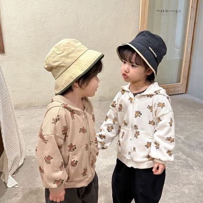 カーディガン・パーカー キッズ ワッフル くま ベア フーディ パーカー【mh0001204】