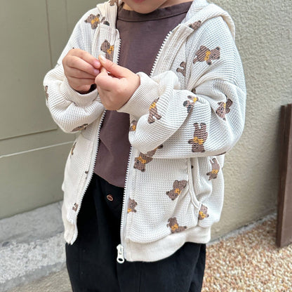 カーディガン・パーカー キッズ ワッフル くま ベア フーディ パーカー【mh0001204】