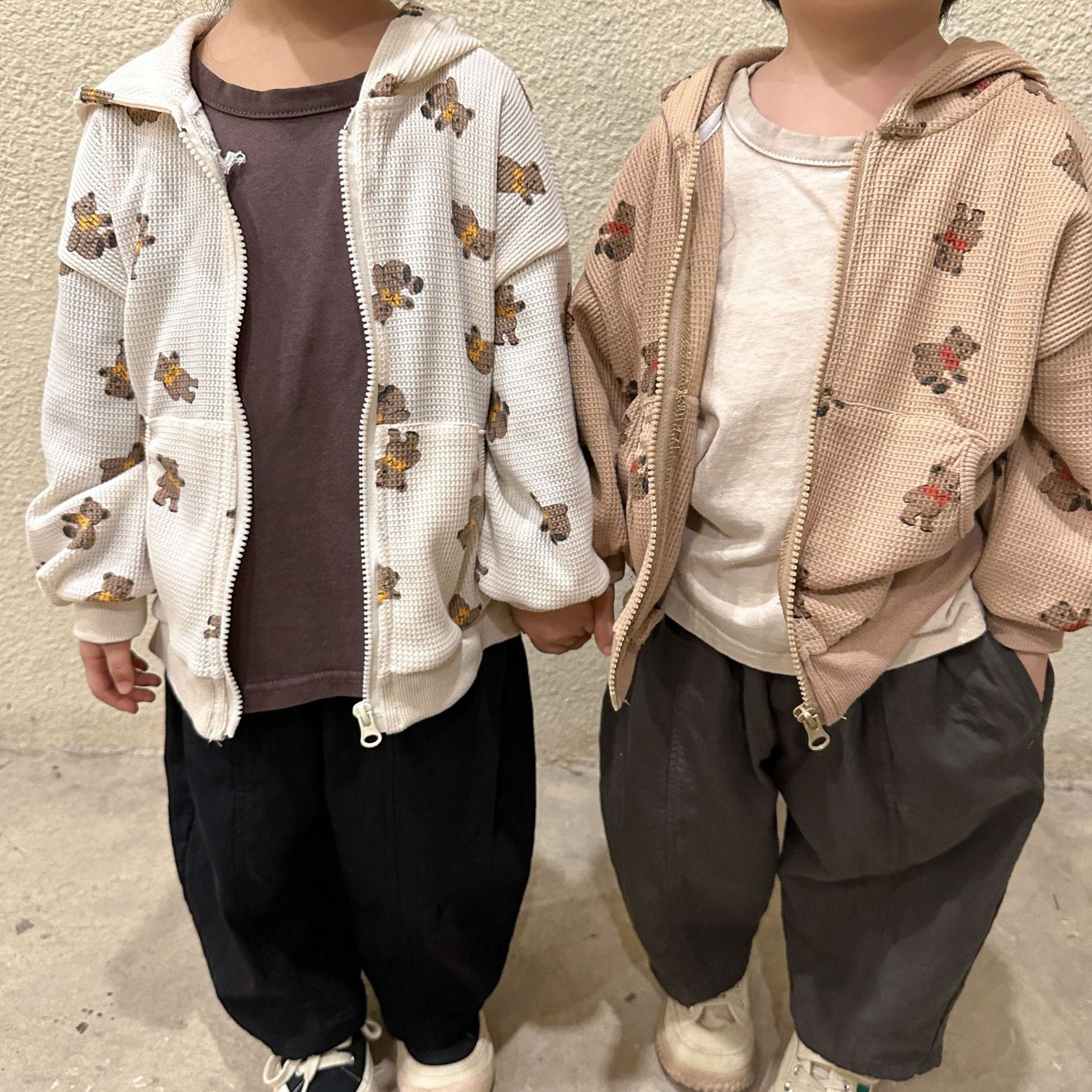 カーディガン・パーカー キッズ ワッフル くま ベア フーディ パーカー【mh0001204】