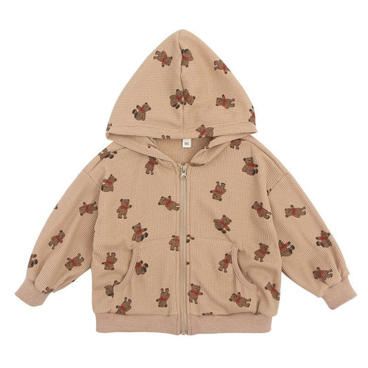 カーディガン・パーカー キッズ ワッフル くま ベア フーディ パーカー【mh0001204】