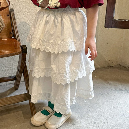 スカート White / 80cm キッズ フリル レース ティアード スカート ボリュームスカート【mh0001695】