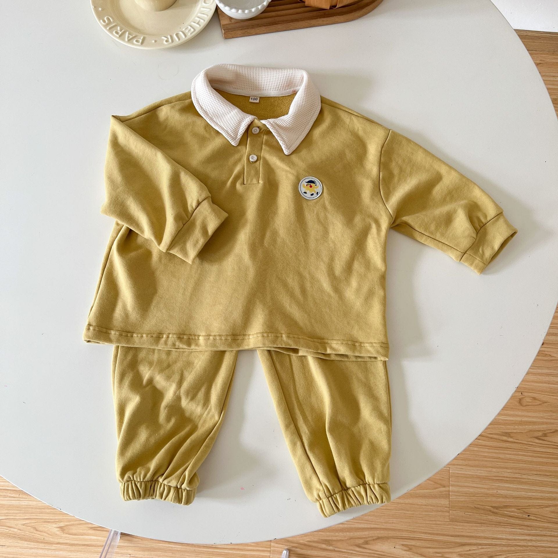 長袖セットアップ Yellow / 18M 80cm キッズ セットアップ 長袖 ポロ襟 トップス パンツ【mh0001198】