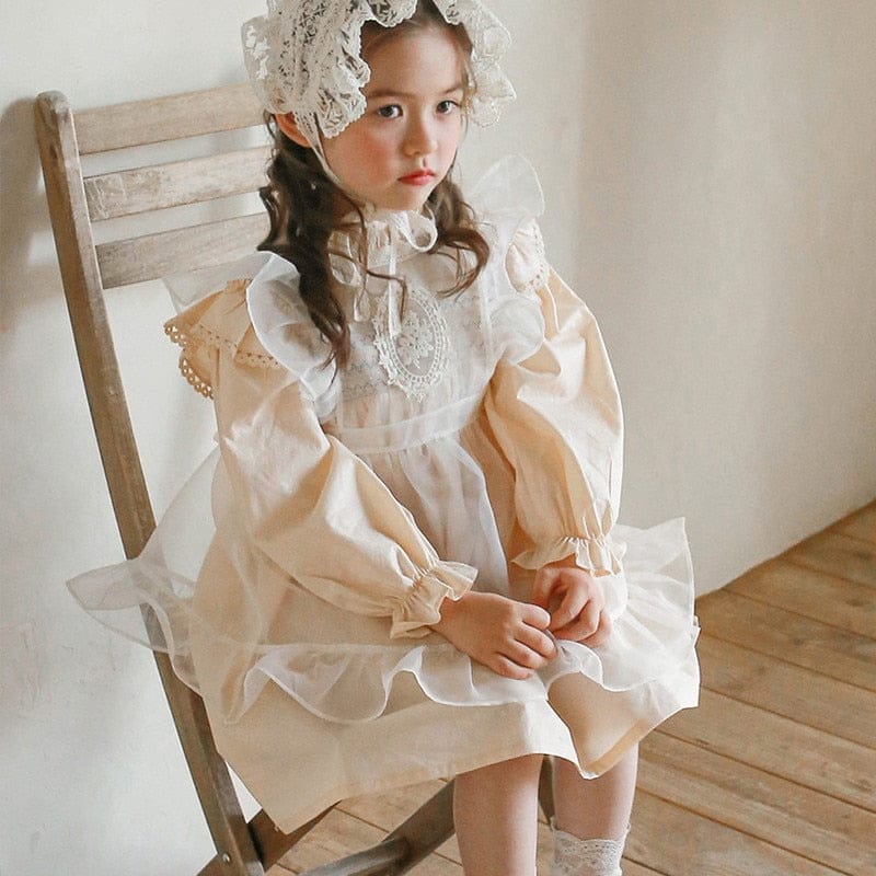 長袖ワンピース キッズ フラワー ショルダー ラッフルフリル シャーリング 長袖 ワンピース【mh0001534】