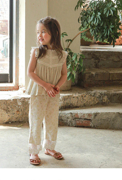 タンクトップ・キャミソール・ノースリーブトップス キッズ レース フリル フライングスリーブ チュニック ブラウス トップス【mh0001926】