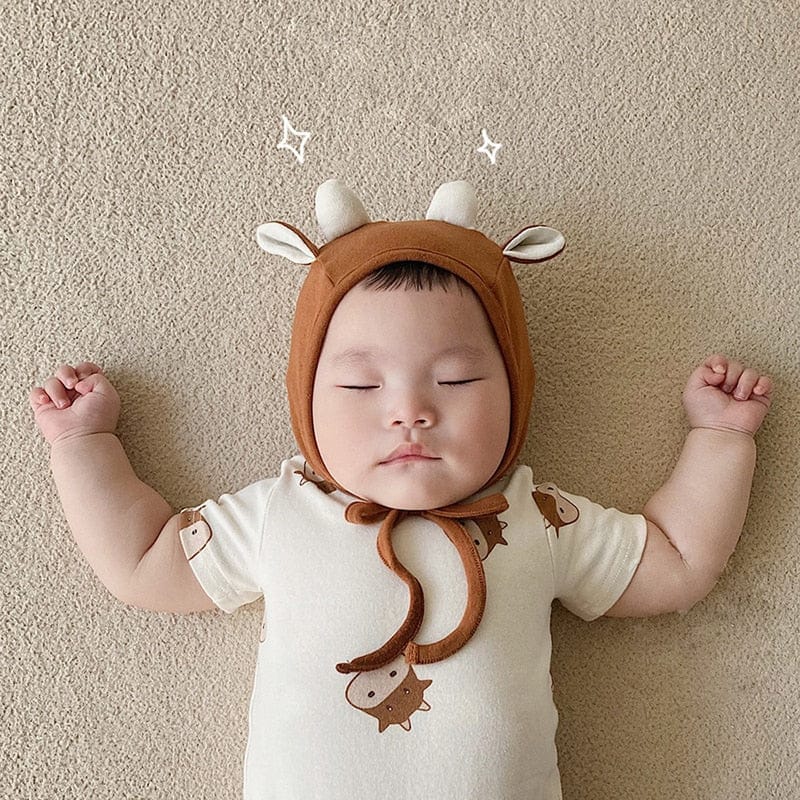 半袖ロンパース ベビー 牛 COW 半袖ロンパース 帽子セット【mh0000042】