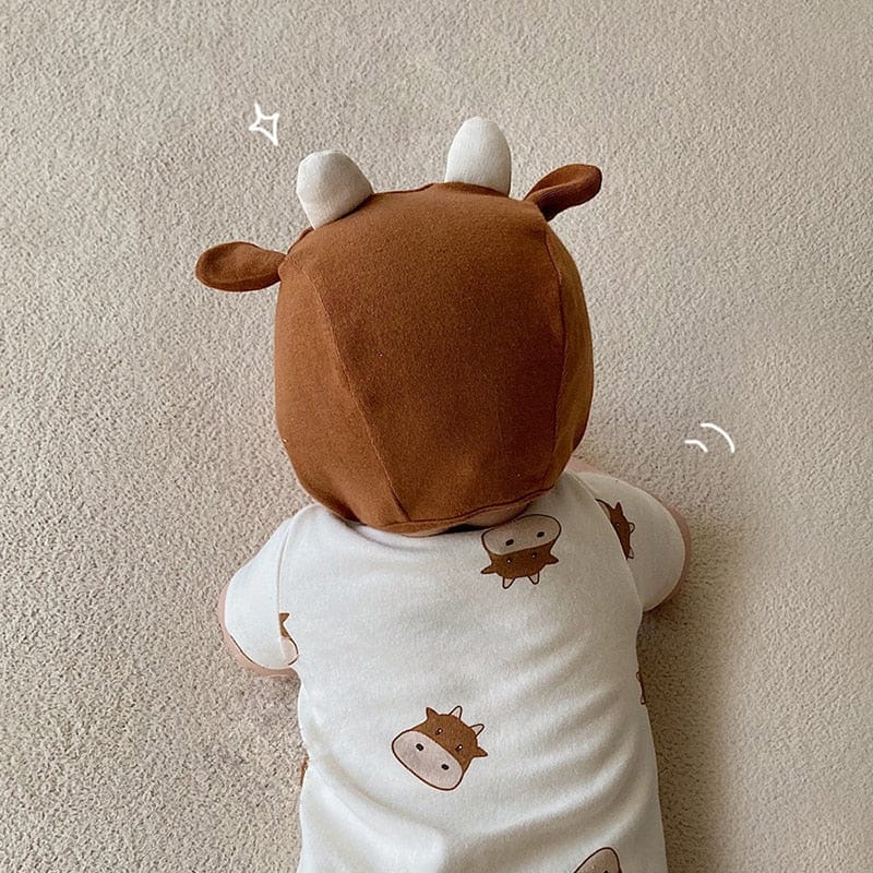 半袖ロンパース ベビー 牛 COW 半袖ロンパース 帽子セット【mh0000042】