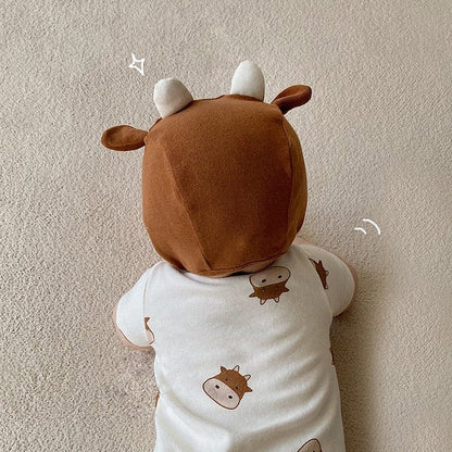 半袖ロンパース ベビー 牛 COW 半袖ロンパース 帽子セット【mh0000042】