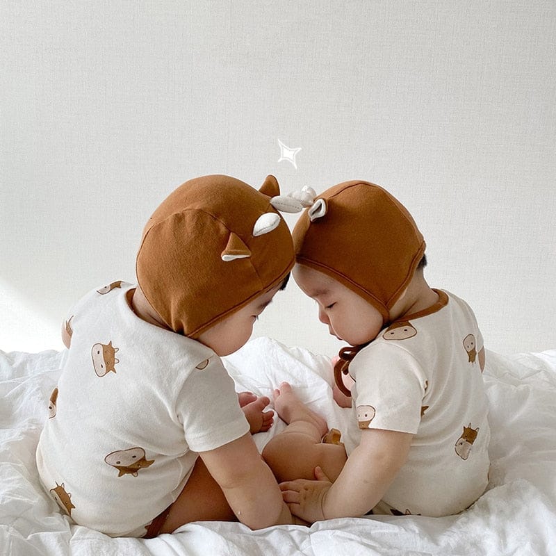 半袖ロンパース ベビー 牛 COW 半袖ロンパース 帽子セット【mh0000042】