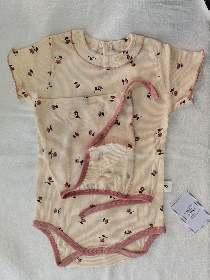 半袖ロンパース ベビー フラワー ロンパース 帽子 セット【mh0000559】